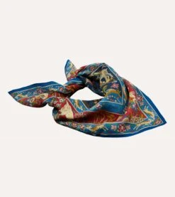 Blue And Red Mounted Hunter Print Wool-Silk Bandana -Drakes Shop DR1AD024079 01201 3