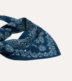 Navy Paisley Print Cotton-Silk Bandana -Drakes Shop DR1AD024083 01251 3