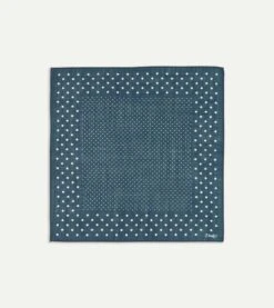 Navy Spots Print Wool-Silk Pocket Square