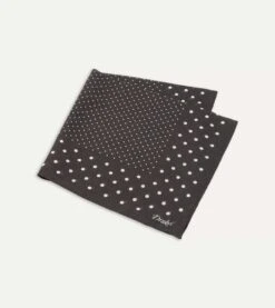 Brown Spots Print Wool-Silk Pocket Square -Drakes Shop DR1AE0 22653 02 301 2