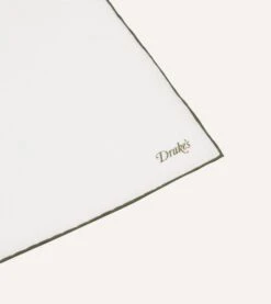 White And Olive Shoestring Linen Pocket Square -Drakes Shop DR1AE020283 08000 4