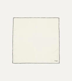 Ivory And Navy Shoestring Border Silk Pocket Square