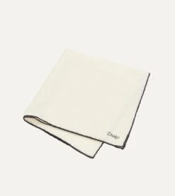 Ivory And Navy Shoestring Border Silk Pocket Square -Drakes Shop DR1AE022664 01 2