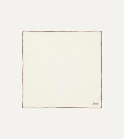 Ivory And Burgundy Shoestring Border Silk Pocket Square