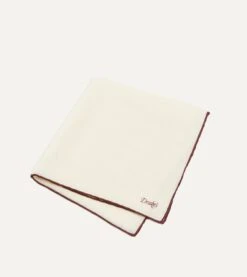 Ivory And Burgundy Shoestring Border Silk Pocket Square -Drakes Shop DR1AE022664 02 2