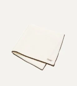 Ivory And Brown Shoestring Border Silk Pocket Square -Drakes Shop DR1AE022664 03 2