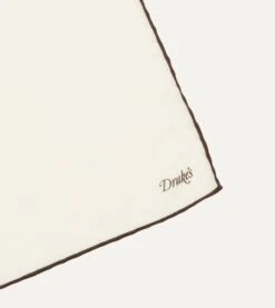 Ivory And Brown Shoestring Border Silk Pocket Square -Drakes Shop DR1AE022664 03 4