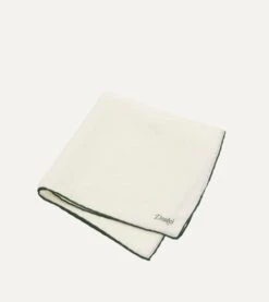 Ivory And Green Shoestring Border Silk Pocket Square -Drakes Shop DR1AE022664 04 2