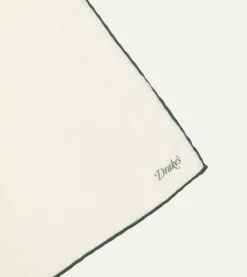 Ivory And Green Shoestring Border Silk Pocket Square -Drakes Shop DR1AE022664 04 4