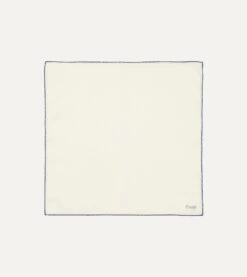 Ivory And Blue Shoestring Border Silk Pocket Square