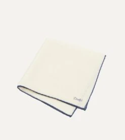 Ivory And Blue Shoestring Border Silk Pocket Square -Drakes Shop DR1AE022664 05 2