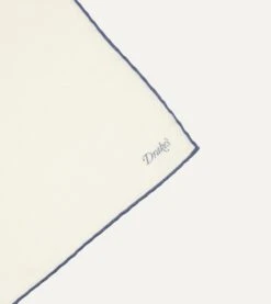 Ivory And Blue Shoestring Border Silk Pocket Square -Drakes Shop DR1AE022664 05 4