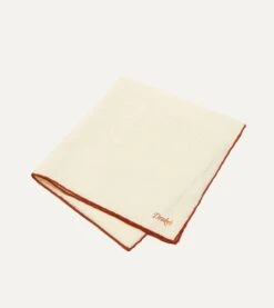Ivory And Rust Shoestring Border Silk Pocket Square -Drakes Shop DR1AE022664 07800 2