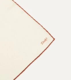 Ivory And Rust Shoestring Border Silk Pocket Square -Drakes Shop DR1AE022664 07800 4
