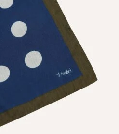 Olive, Navy And Ecru Large Spots Print Cotton-Silk Pocket Square 8 Olive, Navy And Ecru Large Spots Print Cotton-Silk Pocket Square -Drakes Shop DR1AE024074 01251 3