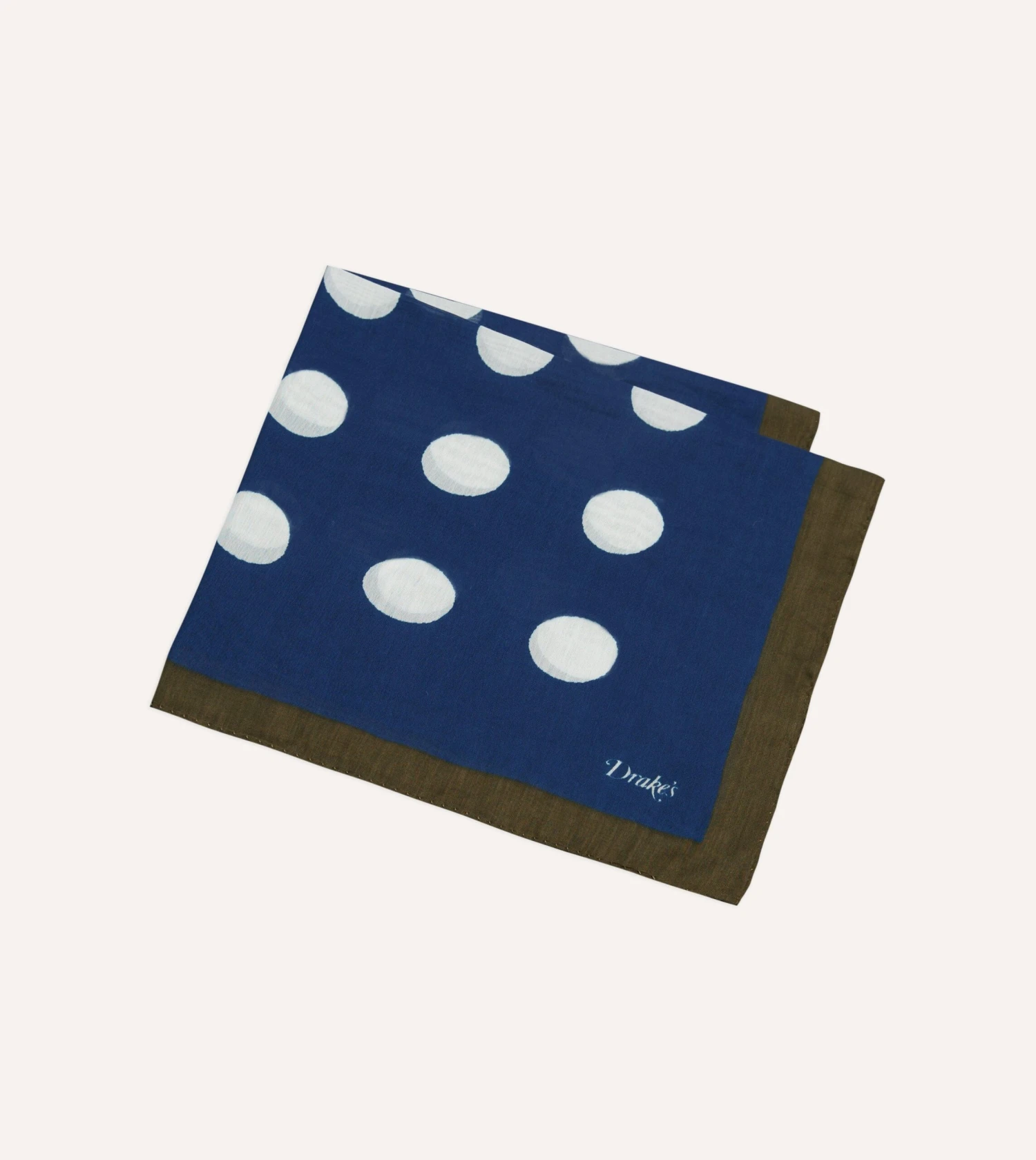 Olive, Navy And Ecru Large Spots Print Cotton-Silk Pocket Square 6 Olive, Navy And Ecru Large Spots Print Cotton-Silk Pocket Square - Image 4