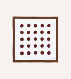 Brown, Ecru And Red Large Spots Print Cotton-Silk Pocket Square