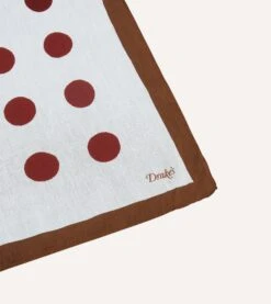 Brown, Ecru And Red Large Spots Print Cotton-Silk Pocket Square -Drakes Shop DR1AE024074 02051 3