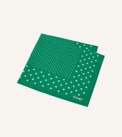 Green Spot Border Print Cotton-Silk Pocket Square -Drakes Shop DR1AE024080 02401 4