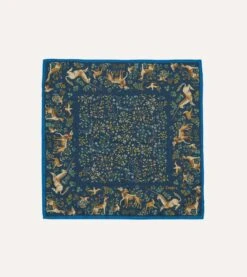 Blue And Navy Unicorn Garden Print Cotton-Silk Pocket Square