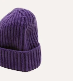 Purple Cashmere Ribbed Knit Cap -Drakes Shop DR1AG1 21577 07 900 4