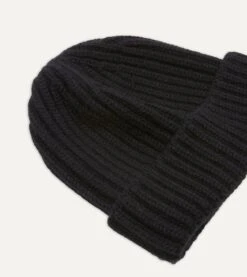 Black Cashmere Ribbed Knit Cap 9 Black Cashmere Ribbed Knit Cap -Drakes Shop DR1AG1 21577 09 100 3