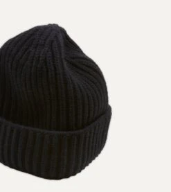 Black Cashmere Ribbed Knit Cap 8 Black Cashmere Ribbed Knit Cap -Drakes Shop DR1AG1 21577 09 100 4