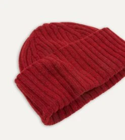 Red Lambswool Ribbed Knit Cap 8 Red Lambswool Ribbed Knit Cap -Drakes Shop DR1AG1 21579 05 700 4