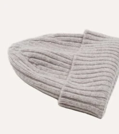 Light Grey Lambswool Ribbed Knit Cap -Drakes Shop DR1AG1 21579 07 050 3