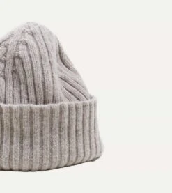 Light Grey Lambswool Ribbed Knit Cap -Drakes Shop DR1AG1 21579 07 050 4