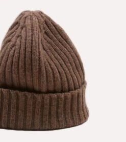 Brown Lambswool Ribbed Knit Cap 10 Brown Lambswool Ribbed Knit Cap -Drakes Shop DR1AG1 21579 08 300 4