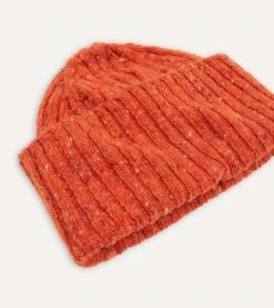 Orange Ribbed Merino Donegal Knit Cap 9 Orange Ribbed Merino Donegal Knit Cap -Drakes Shop DR1AG1 21581 04 800 4