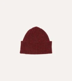 Red Ribbed Merino Donegal Knit Cap