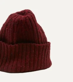 Red Ribbed Merino Donegal Knit Cap -Drakes Shop DR1AG1 21581 10 700 4