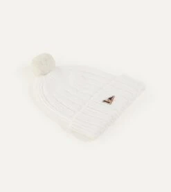 White Angora Lambswool Ribbed Bobble Knit Hat 8 White Angora Lambswool Ribbed Bobble Knit Hat -Drakes Shop DR1AG1 22074 06 000 2