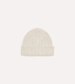 Grey Angora Lambswool Ribbed Knit Cap