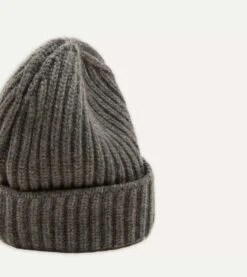 Charcoal Cashmere Ribbed Knit Cap -Drakes Shop DR1AG121577 03 3