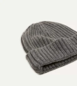 Charcoal Cashmere Ribbed Knit Cap -Drakes Shop DR1AG121577 03 4