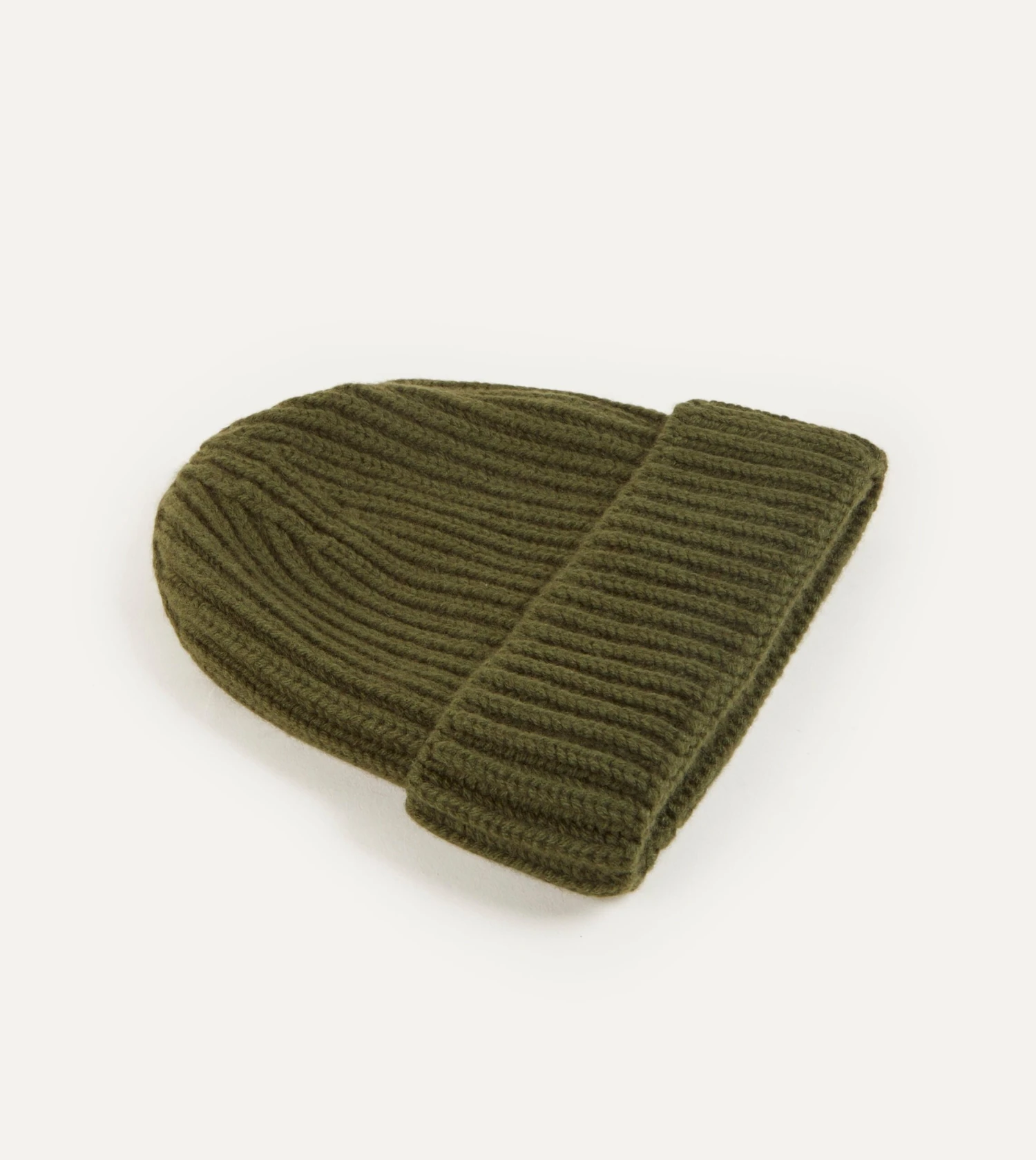 Khaki Green Cashmere Ribbed Knit Cap 5 Khaki Green Cashmere Ribbed Knit Cap - Image 3