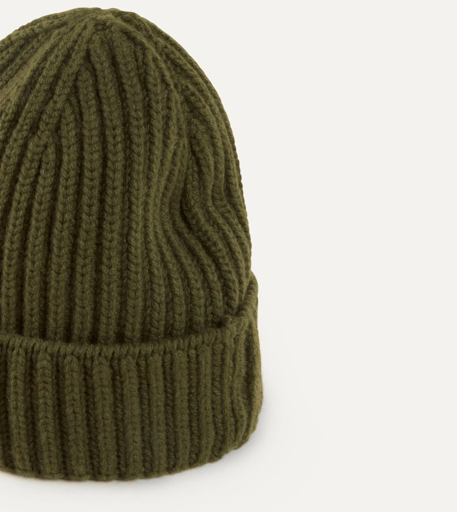 Khaki Green Cashmere Ribbed Knit Cap 6 Khaki Green Cashmere Ribbed Knit Cap - Image 4
