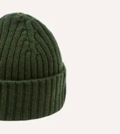 Green Lambswool Ribbed Knit Cap -Drakes Shop DR1AG121579 02400 4