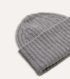 Grey Lambswool Ribbed Knit Cap 8 Grey Lambswool Ribbed Knit Cap -Drakes Shop DR1AG121579 03600 4