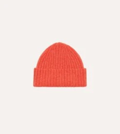 Orange Lambswool Ribbed Knit Cap