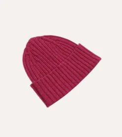 Fuchsia Lambswool Ribbed Knit Cap 9 Fuchsia Lambswool Ribbed Knit Cap -Drakes Shop DR1AG121579 10990 4
