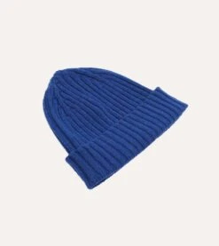 Royal Blue Lambswool Ribbed Knit Cap -Drakes Shop DR1AG121579 11200 4