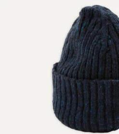 Navy Ribbed Merino Donegal Knit Cap 9 Navy Ribbed Merino Donegal Knit Cap -Drakes Shop DR1AG121581 01250 3