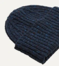 Navy Ribbed Merino Donegal Knit Cap 8 Navy Ribbed Merino Donegal Knit Cap -Drakes Shop DR1AG121581 01250 4