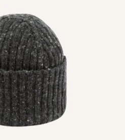Grey Donegal Ribbed Merino Knit Cap -Drakes Shop DR1AG121581 03600 3
