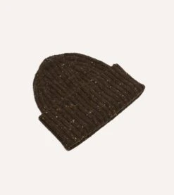 Brown Donegal Ribbed Merino Knit Cap -Drakes Shop DR1AG121581 08300 3