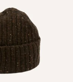 Brown Donegal Ribbed Merino Knit Cap -Drakes Shop DR1AG121581 08300 4